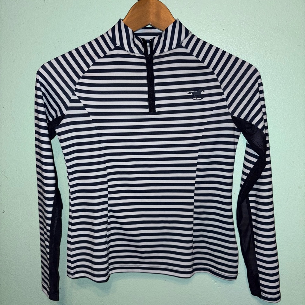 White and Blue Fitted Ribbed Long Sleeve Tee